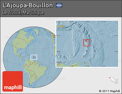 Savanna Style Location Map of L'Ajoupa-Bouillon, highlighted country, within the entire country, hill shading