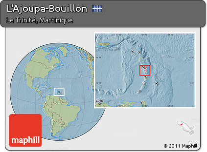 Savanna Style Location Map of L'Ajoupa-Bouillon, highlighted country, hill shading
