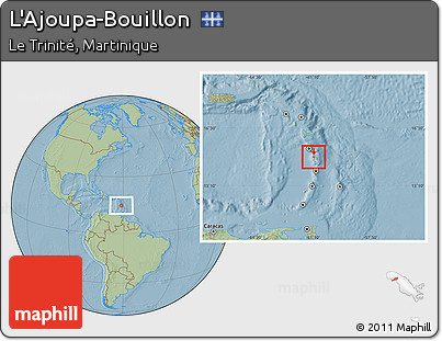 Savanna Style Location Map of L'Ajoupa-Bouillon, highlighted country, hill shading