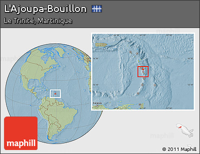 Savanna Style Location Map of L'Ajoupa-Bouillon, highlighted parent region, hill shading