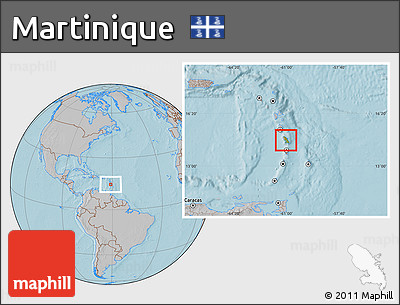 Physical Location Map of Martinique, gray outside, hill shading