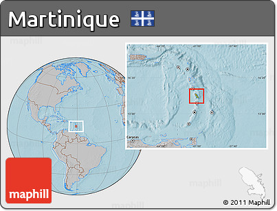 Physical Location Map of Martinique, gray outside, hill shading
