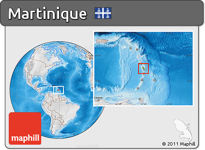 Physical Location Map of Martinique, lighten, desaturated, land only