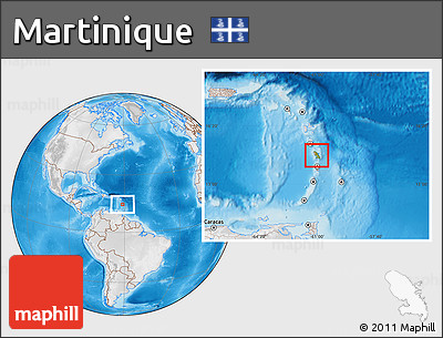 Physical Location Map of Martinique, lighten, desaturated, land only