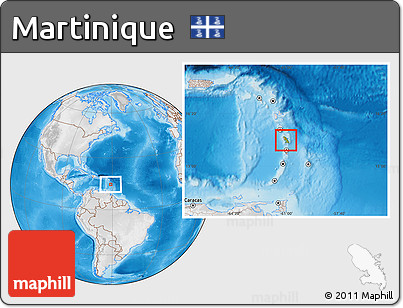 Physical Location Map of Martinique, lighten, desaturated, land only