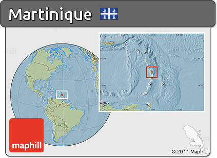 Physical Location Map of Martinique, savanna style outside, hill shading