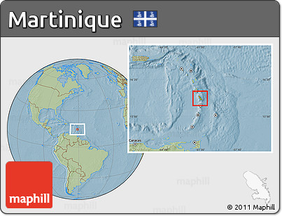 Physical Location Map of Martinique, savanna style outside, hill shading