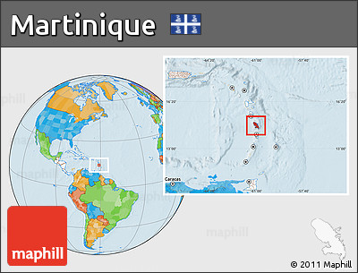 Political Location Map of Martinique, highlighted continent