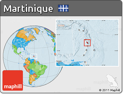 Political Location Map of Martinique, highlighted continent