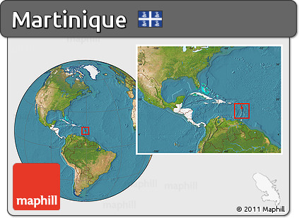 Satellite Location Map of Martinique, highlighted continent, within the entire continent