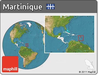 Satellite Location Map of Martinique, highlighted continent, within the entire continent