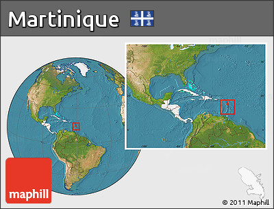 Satellite Location Map of Martinique, highlighted continent, within the entire continent