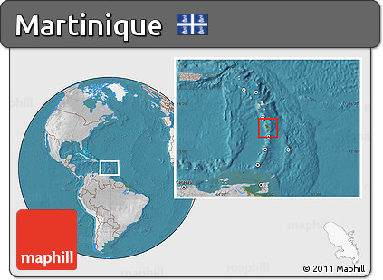 Satellite Location Map of Martinique, lighten, desaturated, land only