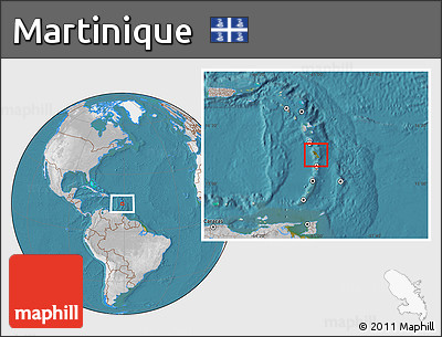 Satellite Location Map of Martinique, lighten, desaturated, land only