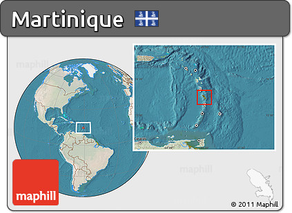 Satellite Location Map of Martinique, lighten, land only