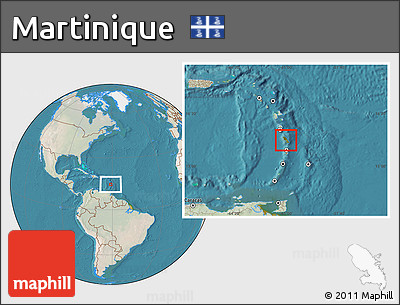 Satellite Location Map of Martinique, lighten, land only