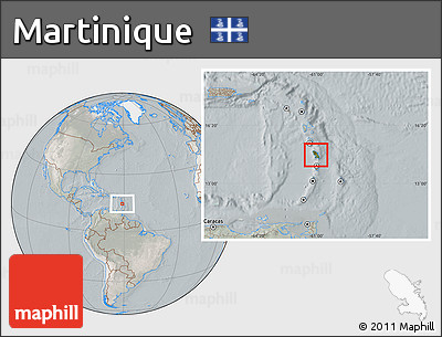 Satellite Location Map of Martinique, lighten, semi-desaturated