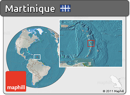 Satellite Location Map of Martinique, lighten, semi-desaturated, land only
