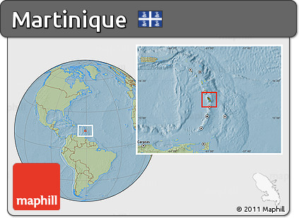 Satellite Location Map of Martinique, savanna style outside, hill shading