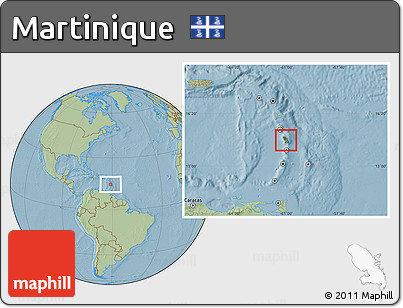 Satellite Location Map of Martinique, savanna style outside, hill shading
