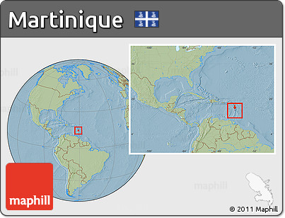 Savanna Style Location Map of Martinique, within the entire continent, hill shading