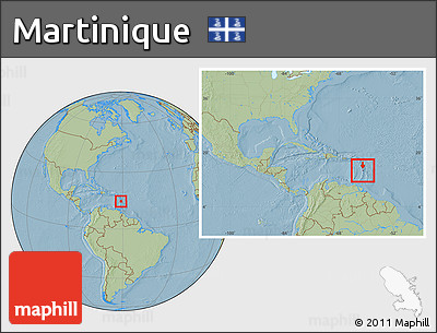 Savanna Style Location Map of Martinique, within the entire continent, hill shading