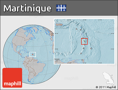 Savanna Style Location Map of Martinique, gray outside, hill shading outside