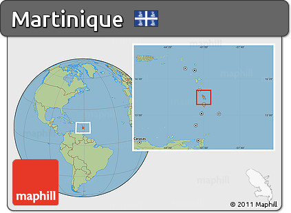 Savanna Style Location Map of Martinique, hill shading inside