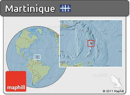 Savanna Style Location Map of Martinique, hill shading