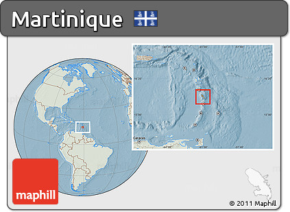 Savanna Style Location Map of Martinique, lighten, land only, hill shading