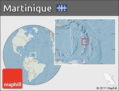 Savanna Style Location Map of Martinique, lighten, land only, hill shading