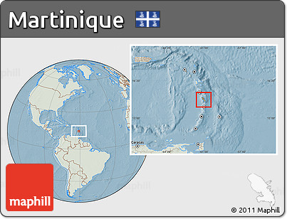 Savanna Style Location Map of Martinique, lighten, land only, hill shading