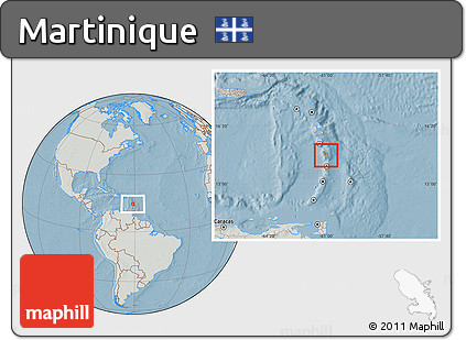 Savanna Style Location Map of Martinique, lighten, semi-desaturated, land only, hill shading