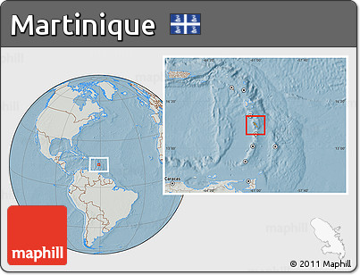 Savanna Style Location Map of Martinique, lighten, semi-desaturated, land only, hill shading