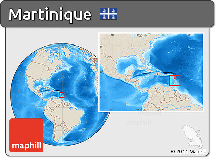 Shaded Relief Location Map of Martinique, within the entire continent