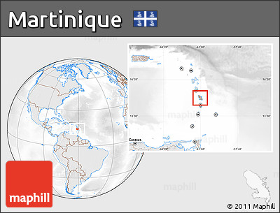 Shaded Relief Location Map of Martinique, lighten, desaturated