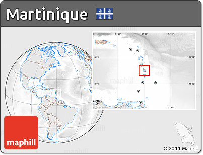 Shaded Relief Location Map of Martinique, lighten, desaturated