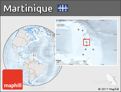Shaded Relief Location Map of Martinique, lighten, semi-desaturated