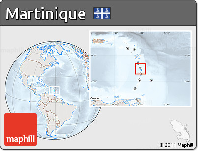 Shaded Relief Location Map of Martinique, lighten, semi-desaturated