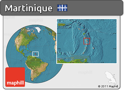 Shaded Relief Location Map of Martinique, satellite outside