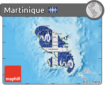 Flag Map of Martinique, satellite outside, bathymetry sea, flag rotated