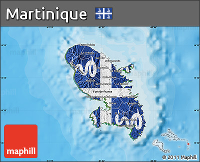 Flag Map of Martinique, satellite outside, bathymetry sea, flag rotated