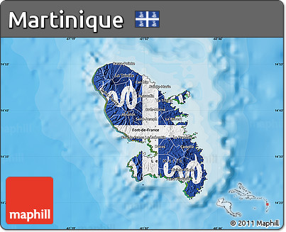 Flag Map of Martinique, satellite outside, bathymetry sea, flag rotated