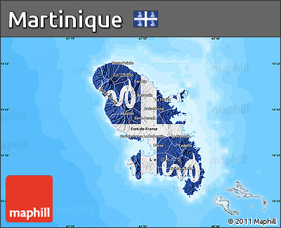 Flag Map of Martinique, single color outside, bathymetry sea, flag rotated
