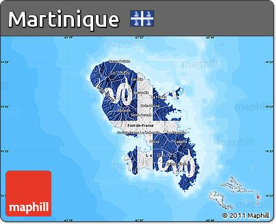 Flag Map of Martinique, single color outside, bathymetry sea, flag rotated