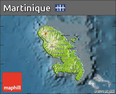 Physical Map of Martinique, darken