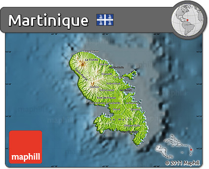 Physical Map of Martinique, darken