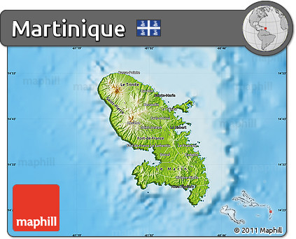 Physical Map of Martinique, darken, land only