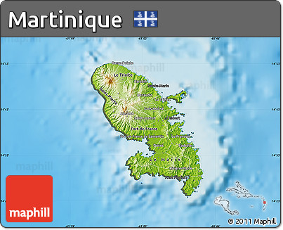 Physical Map of Martinique, darken, semi-desaturated, land only