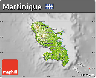 Physical Map of Martinique, desaturated